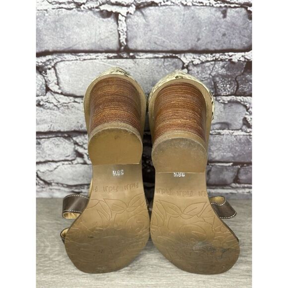 Fidji Ivory Leather Snake Skin Anke Strap Print Brown Heel Sandals Women 38.5EU - Picture 7 of 16